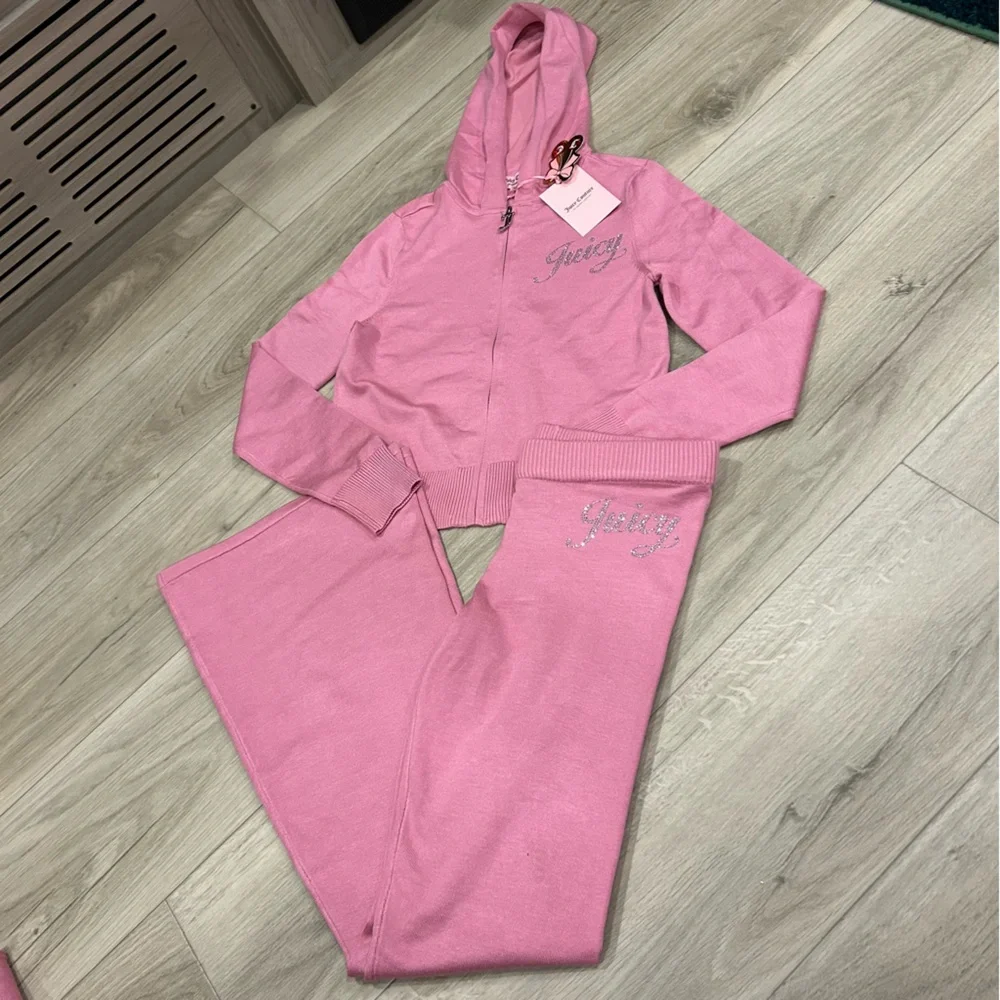 Juicy Couture Pink Knitted Tracksuit Set with Rhinestone Detail